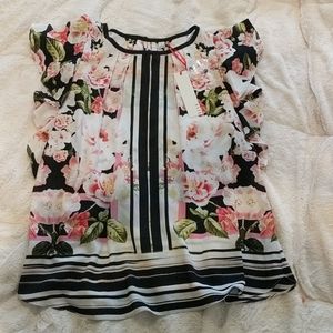 Elle back and pink flowery/striped blouse